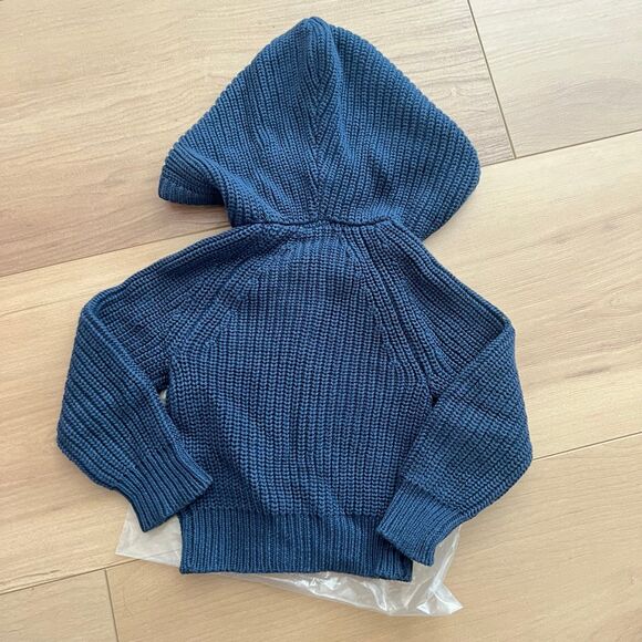 NWT Goumi Kids Winter Storm Baby Knit Hoodie SZ 0-3mo Blue Organic Cotton Zip Up - Picture 2 of 3